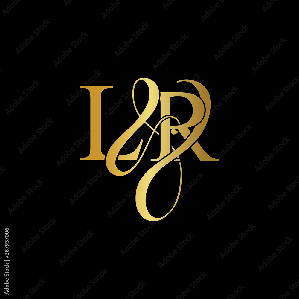 Initial letter LR L R luxury art vector mark logo, gold color on black background. Initial letter LR L R luxury art vector mark logo, gold color on black background.