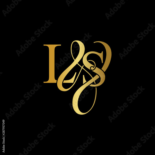 Initial letter LS L S luxury art vector mark logo, gold color on black background.	