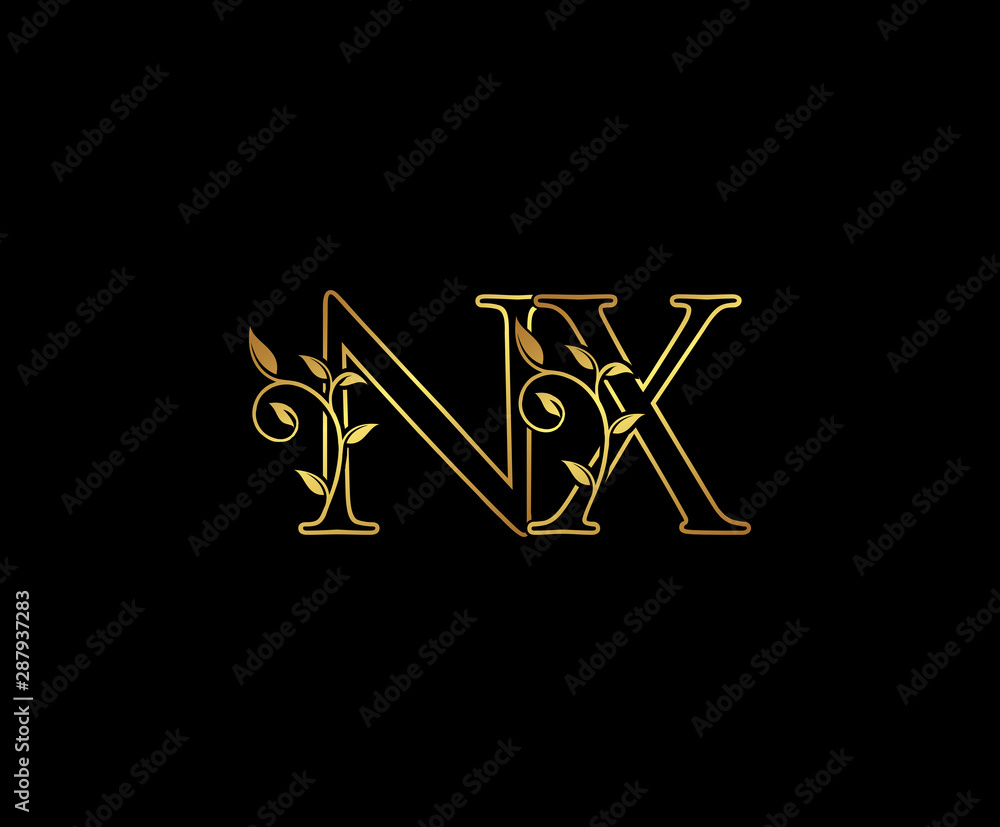 Initial letter N and X, NX, Gold Logo Icon, classy gold letter monogram logo icon suitable for boutique,restaurant, wedding service, hotel or business identity.
