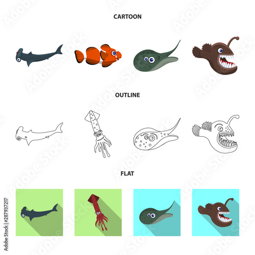 Vector design of sea and animal symbol. Collection of sea and marine vector icon for stock.