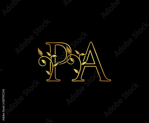 Initial letter P and A, PA, Gold Logo Icon, classy gold letter monogram logo icon suitable for boutique,restaurant, wedding service, hotel or business identity.