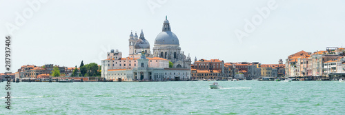 Panoramic view of Venice from the sea. Basilica of Santa Maria della Salute. Italy