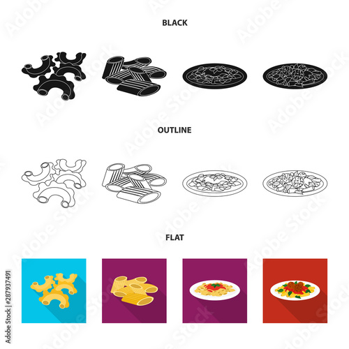 Isolated object of pasta and carbohydrate symbol. Set of pasta and macaroni vector icon for stock.