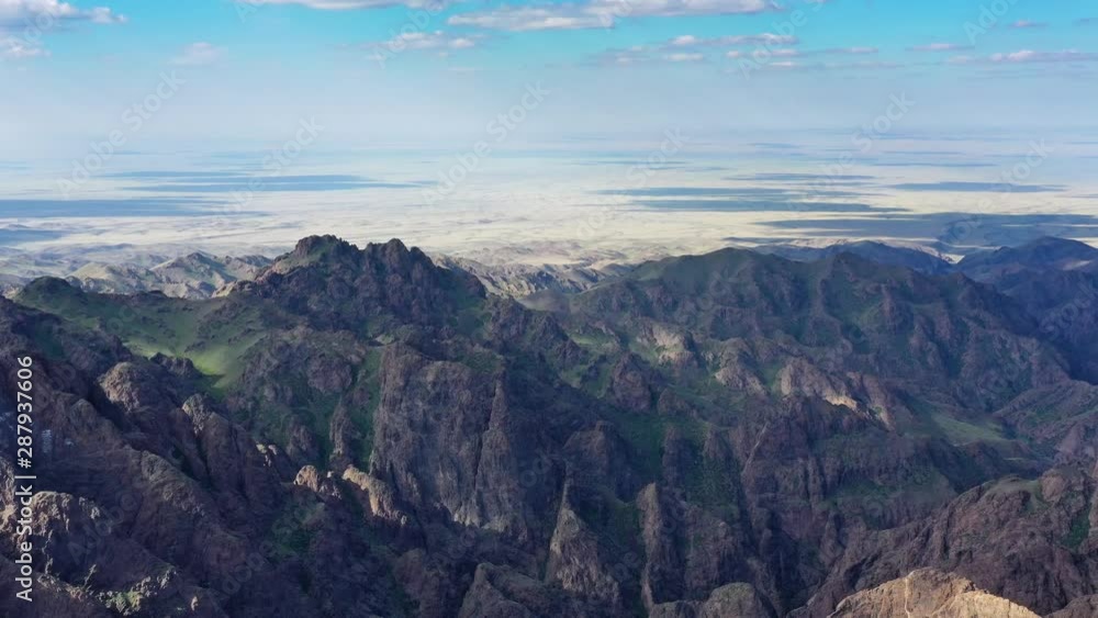 Aerial view of mountains landscape in Yol Valley, Mongolia, 4k Aerial view of mountains landscape in Yol Valley, Mongolia, 4k