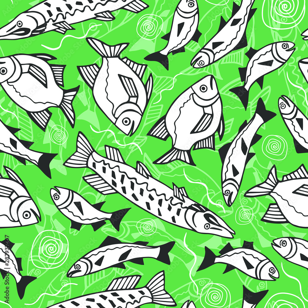 fish seamless pattern. eps10 vector illustration. hand drawing