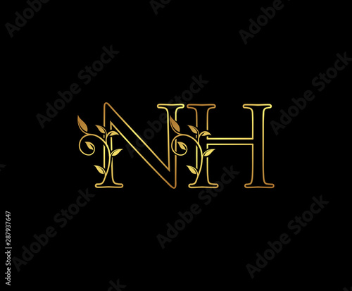 Initial letter N and H  NH  Gold Logo Icon  classy gold letter monogram logo icon suitable for boutique restaurant  wedding service  hotel or business identity.
