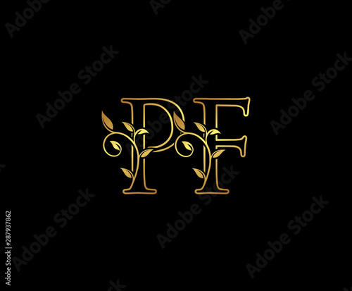 Initial letter P and F, PF, Gold Logo Icon, classy gold letter monogram logo icon suitable for boutique,restaurant, wedding service, hotel or business identity.