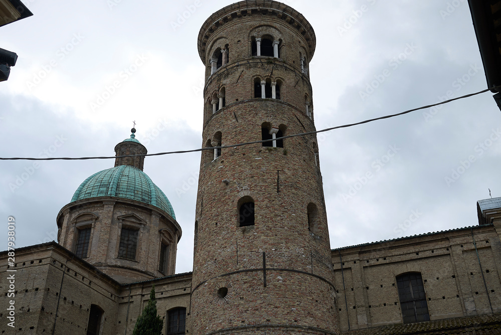 Ravenna, Italy - August 14, 2019 : View of Ravenna cathedral bell tower