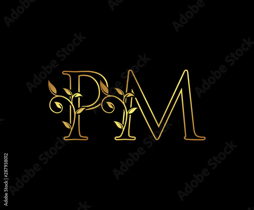 Initial letter P and M, PM, Gold Logo Icon, classy gold letter monogram logo icon suitable for boutique,restaurant, wedding service, hotel or business identity.