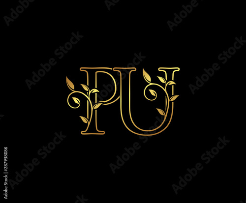 Initial letter P and U, PU, Gold Logo Icon, classy gold letter monogram logo icon suitable for boutique,restaurant, wedding service, hotel or business identity.