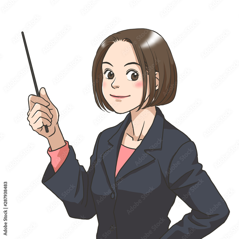 A young woman in a suit explaining something A young woman in a suit explaining something