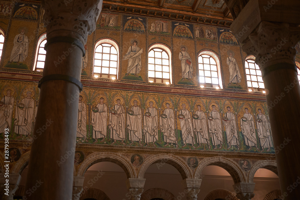 Ravenna, Italy - August 14, 2019 : View of Santa Apollinare Nuovo basilica