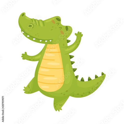Cute green humanized crocodile. Vector illustration on a white background.