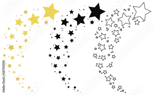 Set of shooting stars. Collection of stars silhouette. Vector illustration of a flying star. Black and white drawing. Tattoo.