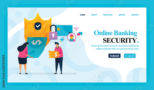 Landing page vector design of Online Banking Security. Easy to edit and customize. Modern flat design concept of web page, website, homepage, mobile app, UI. character cartoon Illustration flat style.