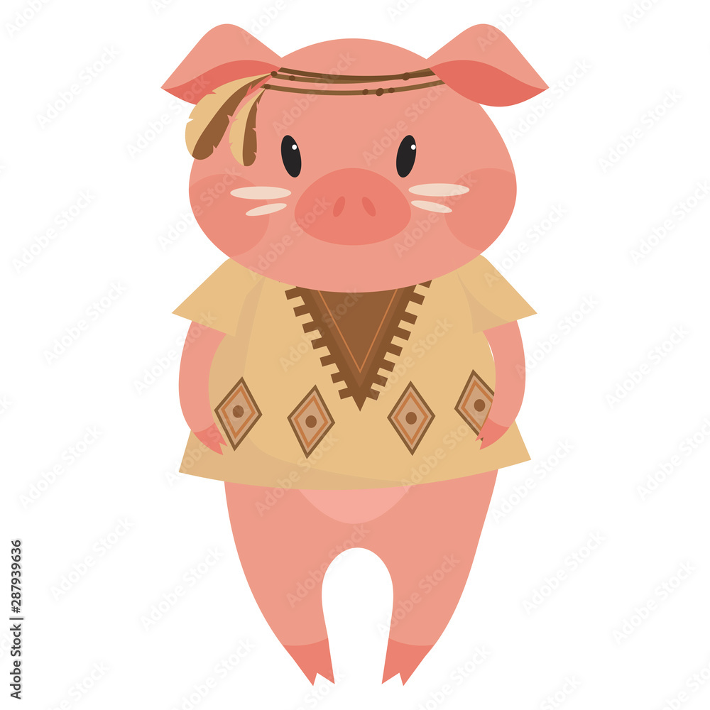 Cartoon pig indian. Vector illustration of a cute pig in a headdress with feathers. Drawing animal for children. Zoo for kids. Stock Vector | Adobe Stock Cartoon pig indian. Vector illustration of a cute pig in a headdress with feathers. Drawing animal for children. Zoo for kids. Stock Vector | Adobe Stock