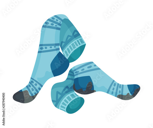 Pair of blue dirty socks. Vector illustration on a white background.