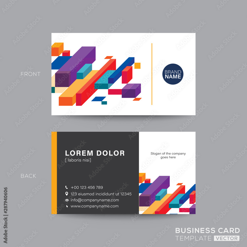 Business card design with colorful isometric blocks graphic background.  modern name card design template. Stock Vector | Adobe Stock