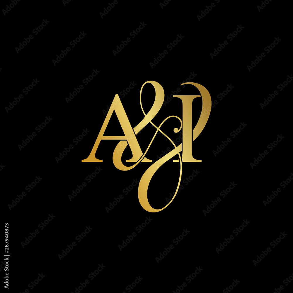 Initial letter A & I AI luxury art vector mark logo, gold color on black background. Initial letter A & I AI luxury art vector mark logo, gold color on black background.