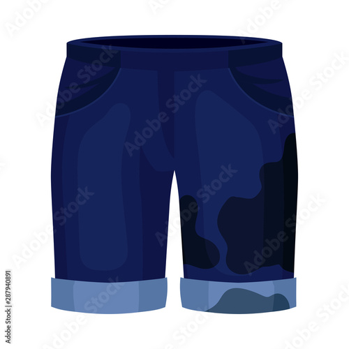 Dirty blue shorts. Vector illustration on a white background.