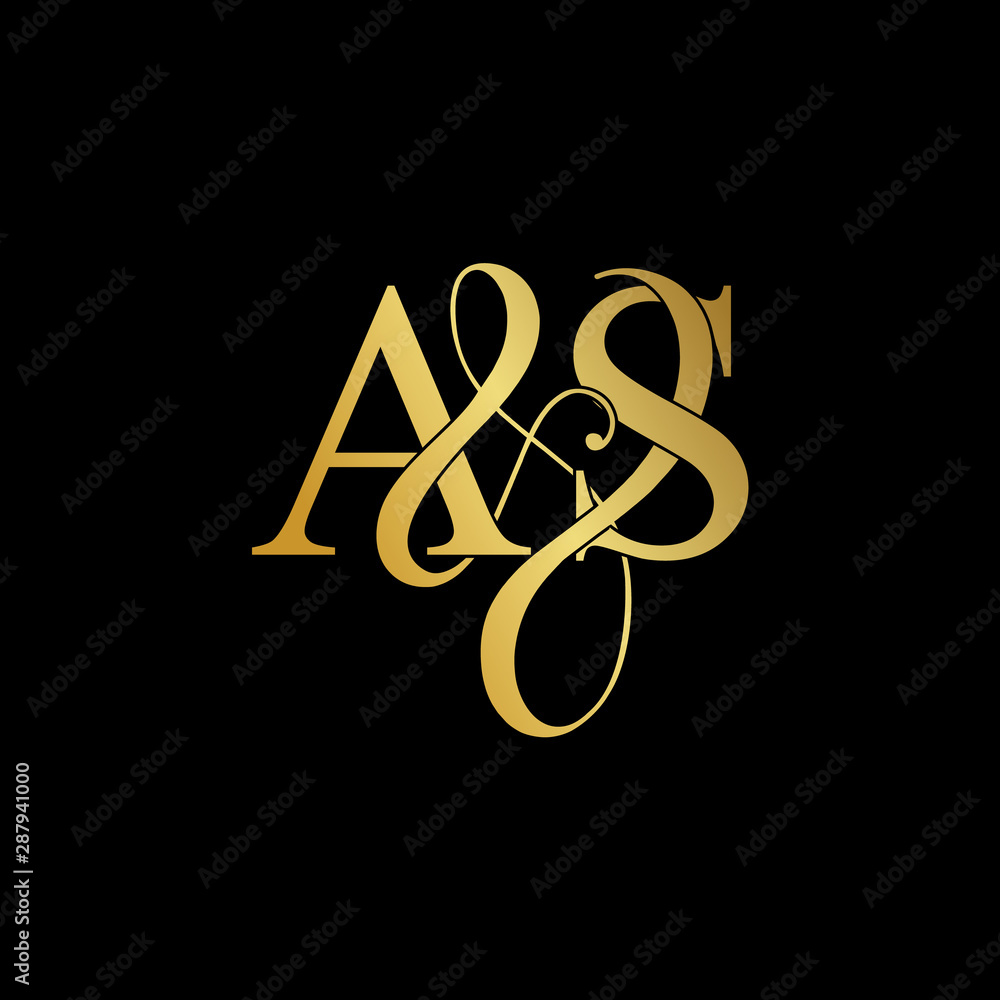 Initial letter A & S AS luxury art vector mark logo, gold color on black background. Initial letter A & S AS luxury art vector mark logo, gold color on black background.