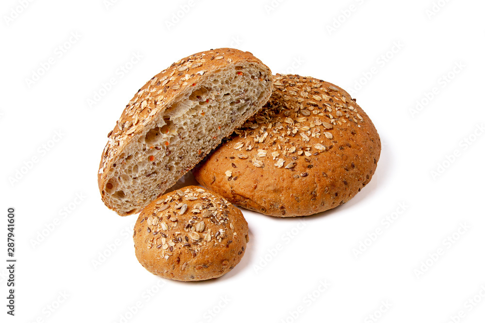Whole wheat bread isolated on white background. Group of different sizes