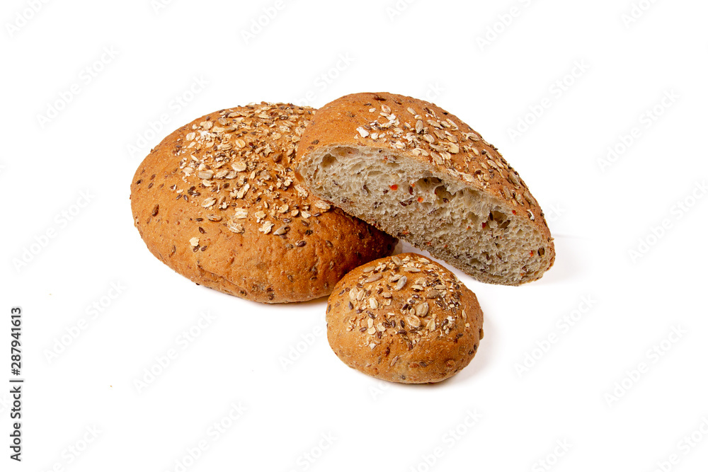 Whole wheat bread isolated on white background. Group of different sizes Whole wheat bread isolated on white background. Group of different sizes