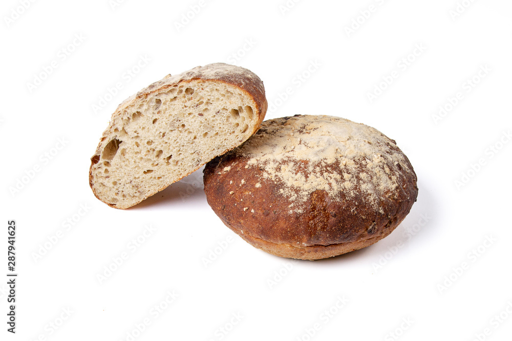 Whole wheat bread isolated on white background. One and a half sliced Whole wheat bread isolated on white background. One and a half sliced