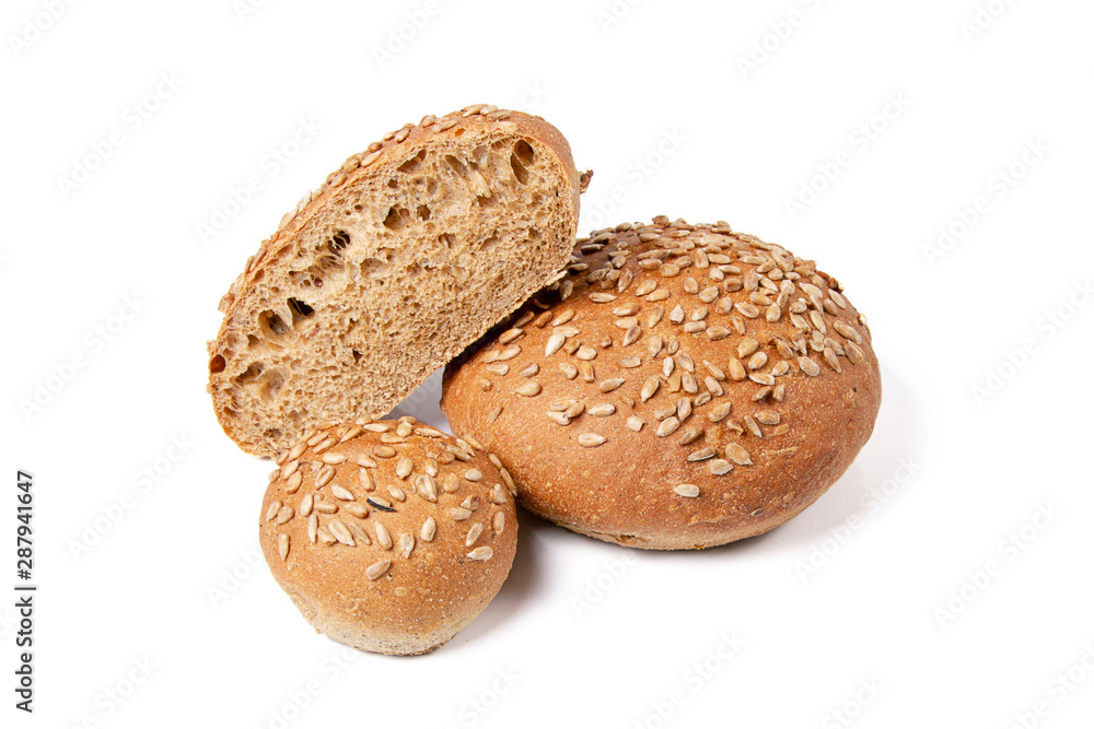 Whole wheat bread isolated on white background. Group of different sizes Whole wheat bread isolated on white background. Group of different sizes
