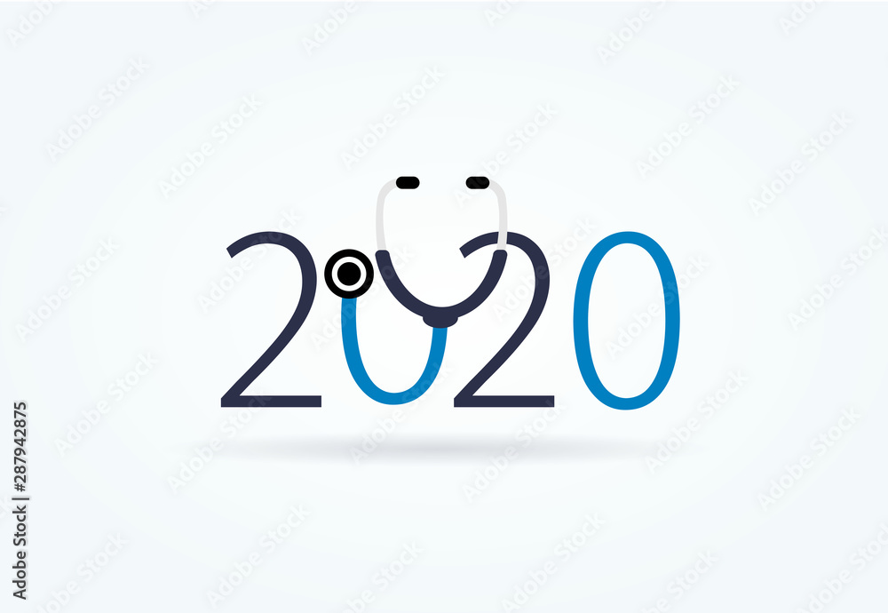 happy new year 2020. Number 2020 with Stethoscope. health medical concept happy new year 2020. Number 2020 with Stethoscope. health medical concept