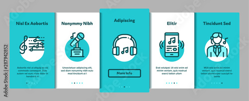Singing Song Elements Vector Onboarding Mobile App Page Screen. Contour Illustrations