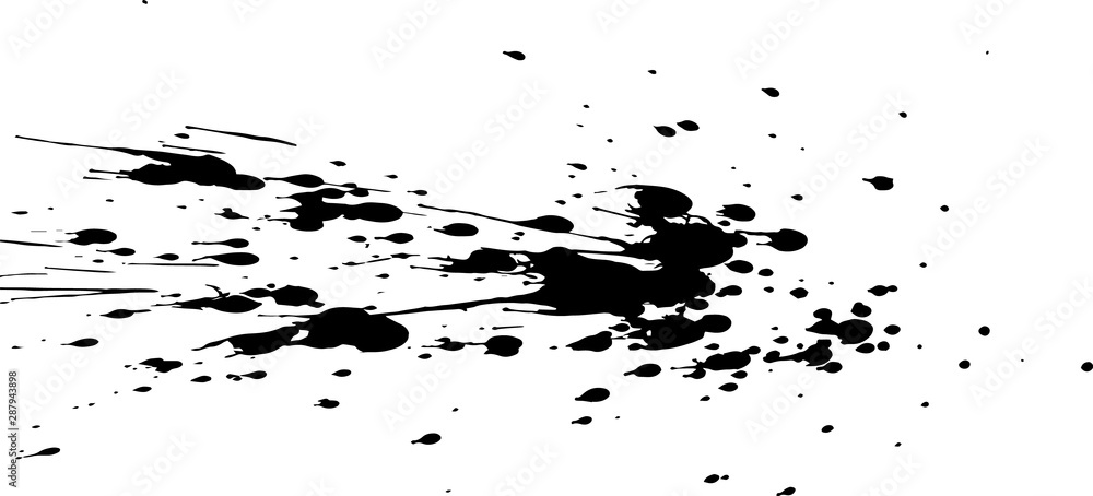 Black paint, ink splash, brushes ink droplets, blots. Black ink splatter  grunge background, isolated on white. Vector illustration Stock Vector