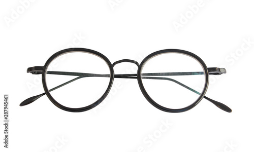 isolated​ black​ eyeglasses on​ white​ background.