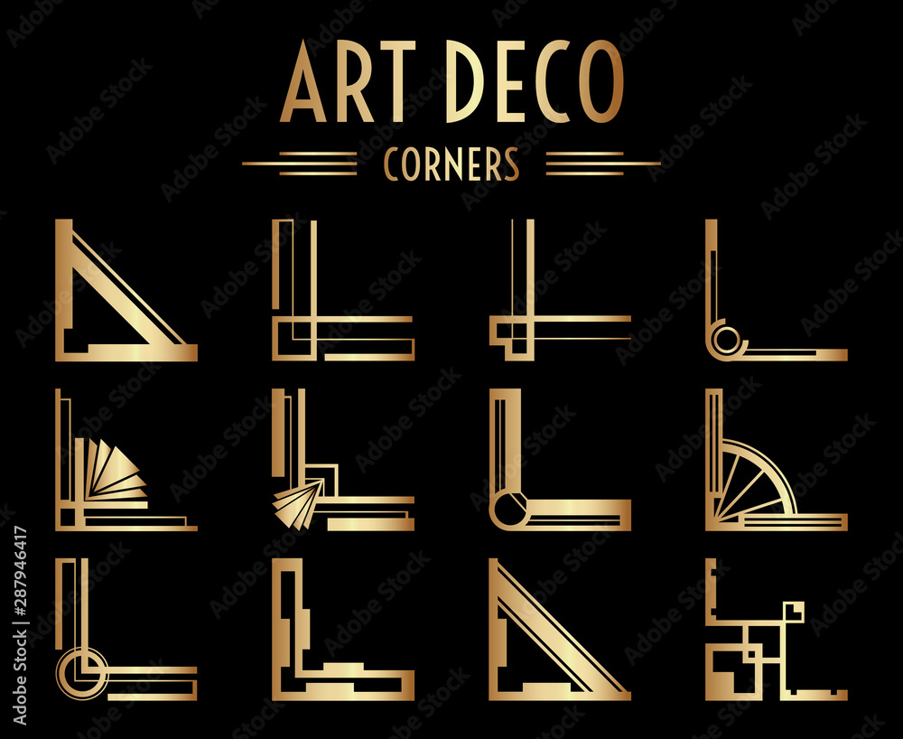 Geometric Art Deco Corner or Frame Design - obrazy, fototapety, plakaty 