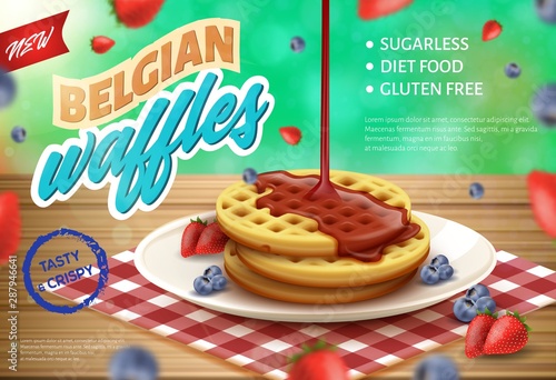 Label is Written Belgian Waffles Realistic 3d.