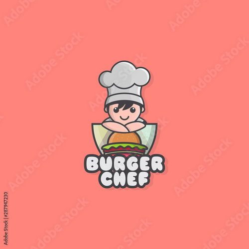 icon logo of little chef and hamburger