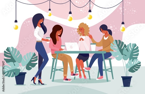 Advertising Banner Loft Space Cafe Cartoon Flat.