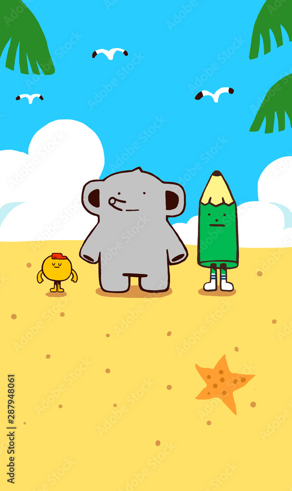 Naklejka premium Cartoon, elephant, mascot, lovely, holiday, children, children, kindergartens, seaside, preschool education, children's day, fun, dolls, happiness