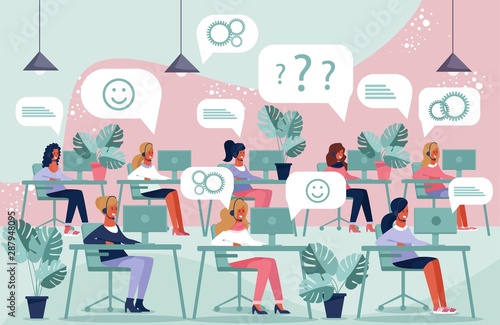 Advertising Flyer Modern Call Center Cartoon.