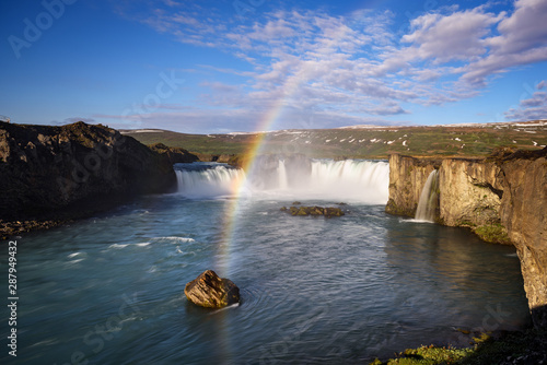 Godafoss Waterfall with Rainbow, Iceland