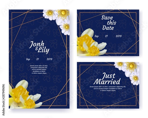 Flower Wedding Invitation Geometric Frames Set