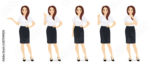 Elegant business woman in different poses isolated vector illustrtion