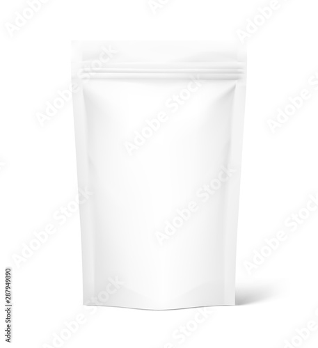 Pouch bags mockup isolated on white background. Vector illustration. Front view. Can be use for template your design, presentation, promo, ad. EPS10.