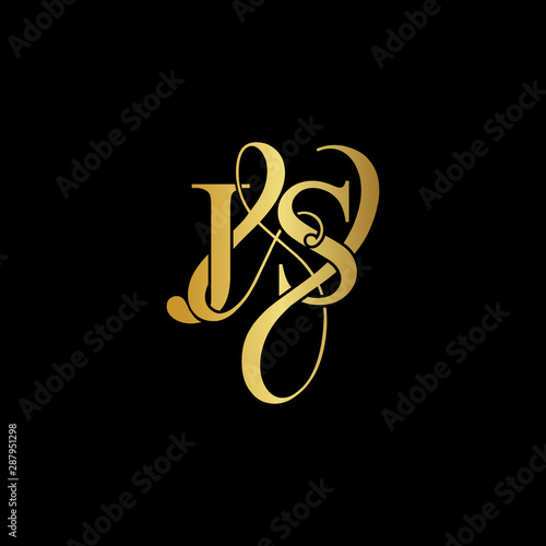 Initial letter J & S JS luxury art vector mark logo, gold color on black background.