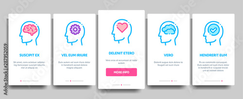 Mind Elements Signs Vector Onboarding Mobile App Page Screen. Contour Illustrations