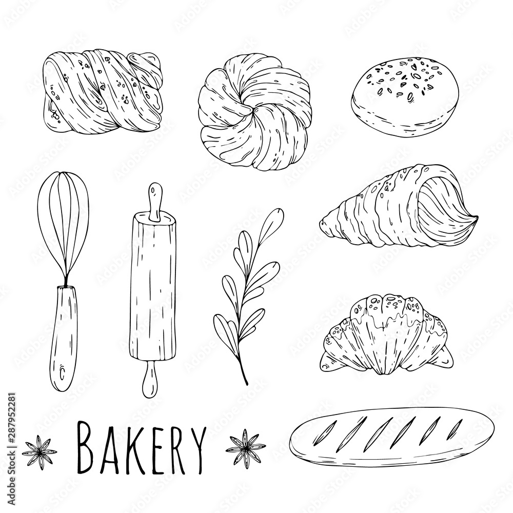 Vector illustration with hand drawn doodle bakery elements. Menu design ...
