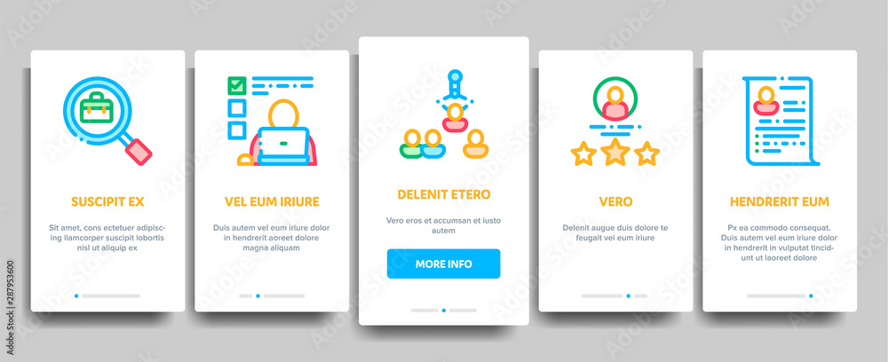 Job Hunting Elements Vector Onboarding Mobile App Page Screen. Contour Illustrations