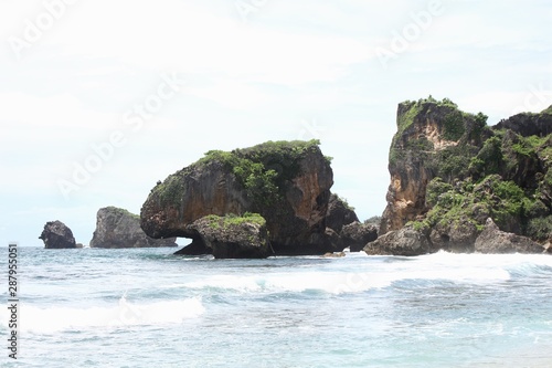 The Beautiful Cliff in the sea at Pantai Seruni Indonesia
