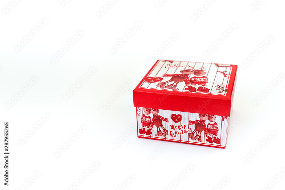 Obraz premium red box with christmas inscription isolated on white background