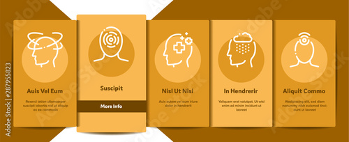 Headache Elements Vector Onboarding Mobile App Page Screen. Contour Illustrations